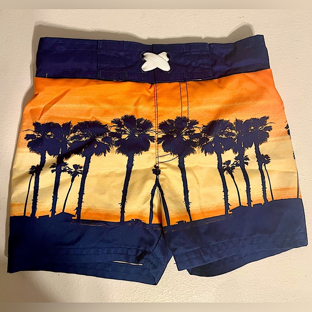 Toddler/Baby Boy Cat & Jack Lined Sunset Palm Trees Swimsuit Trunks sz 12 months
